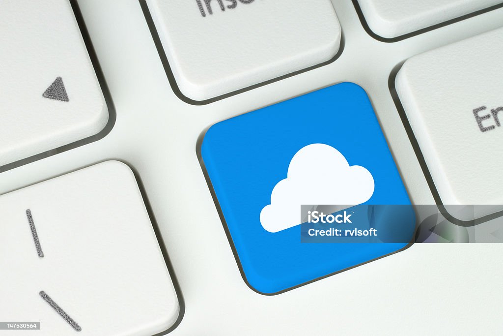 Cloud computing concept Cloud computing concept on computer keyboard background Blue Stock Photo