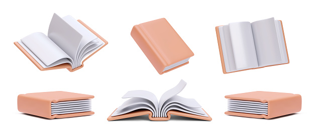Set of realistic books in different position with shadow isolated on white background. Vector illustration