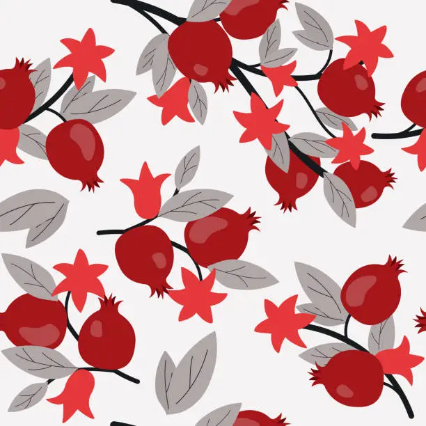 Vector illustration of seamless pattern with pomegranate