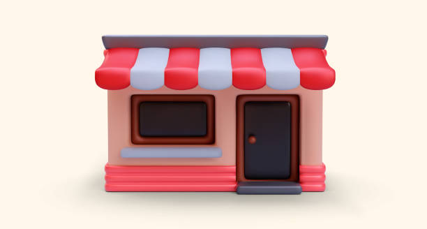 ilustrações de stock, clip art, desenhos animados e ícones de 3d realistic colour store with shadow isolated on yellow background. vector illustration - loja