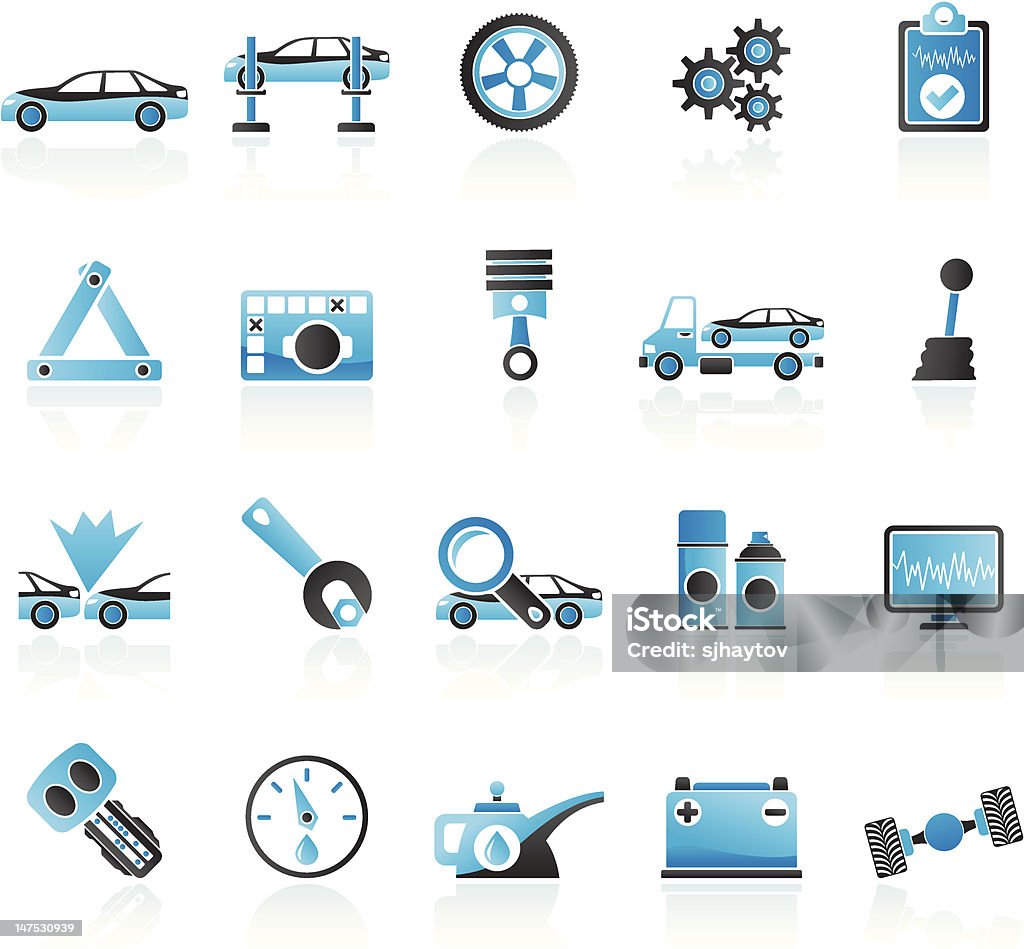 Samochodów i transportu ikony - Grafika wektorowa royalty-free (Bateria - Zasilanie elektryczne)
