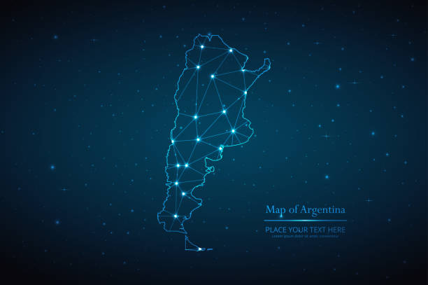 Abstract map of Argentina geometric mesh polygonal network line Abstract map of Argentina  geometric mesh polygonal network line, structure and point scales on dark background. Vector illustration eps 10. argentina map stock illustrations