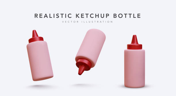 istock Set of 3d realistic ketchup bottle in different position isolated on white background. Vector illustration 1475310906