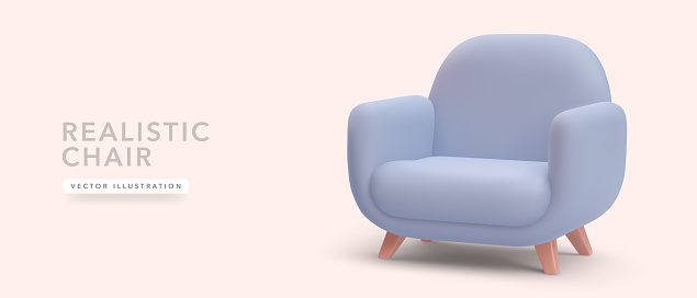 3d realistic soft chair with shadow isolated on pink background. Vector illustration