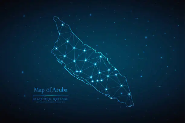 Vector illustration of Abstract map of Aruba geometric mesh polygonal network line