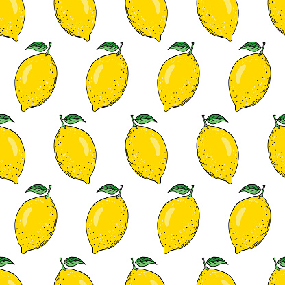 Lemons seamless repeating background pattern.