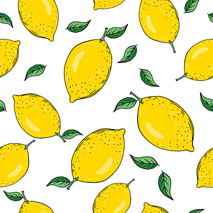 Lemons seamless repeating background pattern.
