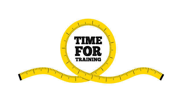 A circle of a yellow measuring centimeter tape on a white background and in the tape there is lettering time for training A circle of a yellow measuring centimeter tape on a white background and in the tape there is lettering time for training. Vector EPS 10 yellow belt stock illustrations