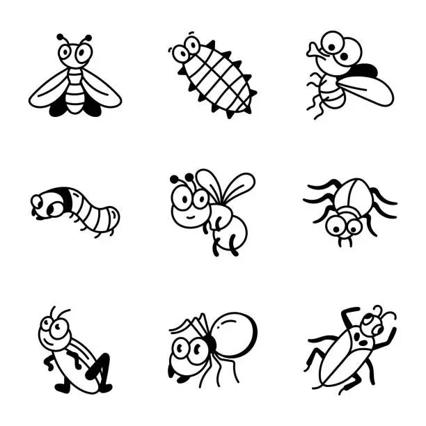 Vector illustration of Bundle of Cute Bugs and Insects Icons