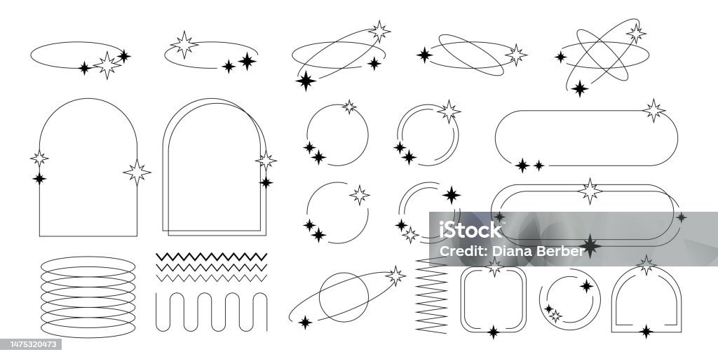 Set Of Y2k Border Line Frames With Stars Labels Stickers Abstract Wavy And  Circle Elements Stock Illustration - Download Image Now - iStock