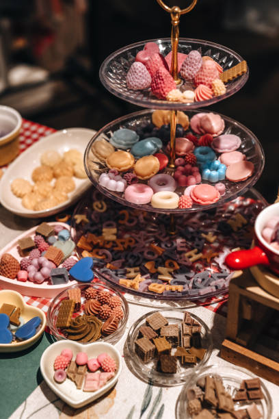 istock Candy cookies and sweets on a three-tier stand 1475321408