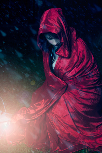 Little red riding hood cought in a snow storm