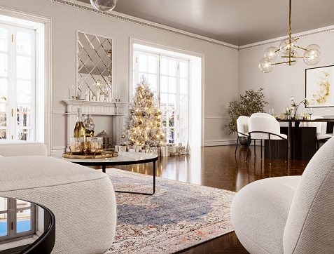 Classical style luxury living room interior with Christmas concept.