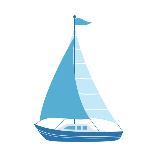 illustrations, cliparts, dessins animés et icônes de illustration vectorielle de bande dessinée de voilier isolé sur blanc - bateau à voile