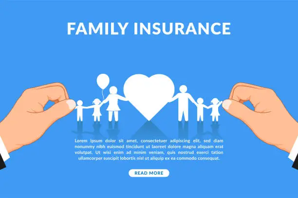 Vector illustration of Family insurance, health insurance, retirement insurance...