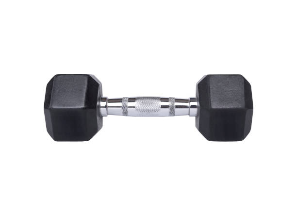 istock Chromium and black dumbbell on isolated white background with clipping path 1475329859