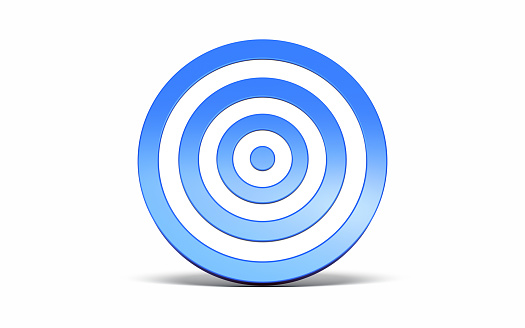 3d Render Empty Blue Dart Board on White Background, Hit the Target from 12, Object + Object Shadow Clipping Path (İsolated on white and clipping path)