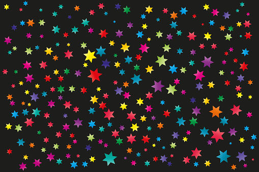 Colorful and multicolor ramdon star vector. colorful background black of stars , confetti. parties, festivities, textiles.