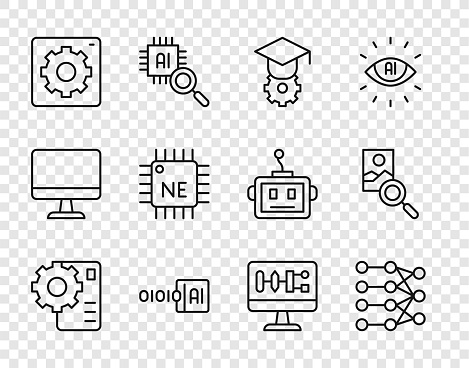 Set Line Neural Network Graduation Cap Binary Code Computer Api ...