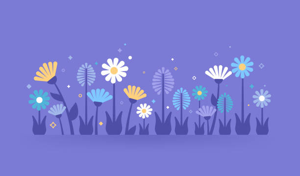 ilustraciones, imágenes clip art, dibujos animados e iconos de stock de crecimiento de flores silvestres jardín de primavera verano elemento de diseño de la naturaleza - backgrounds flower head blossom vibrant color