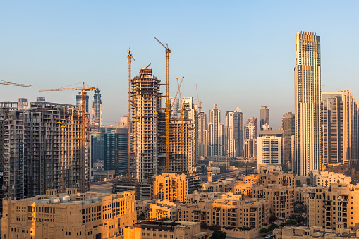 huge construction site in dubai city, united arab emiates.