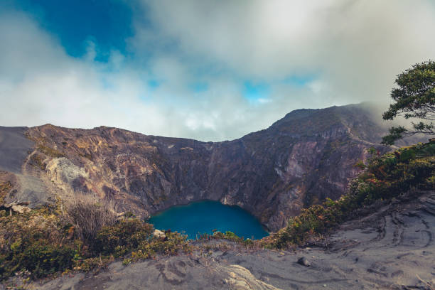 colorful irazu volcano lake in costa rica central america.