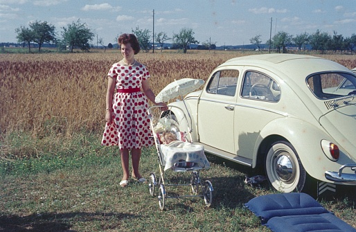 Lower Saxony, Germany, 1960. Weekend trip to the country with a small family.