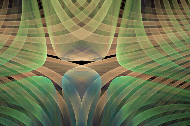Green orange pattern of crooked waves on a black background. Abstract fractal 3D rendering