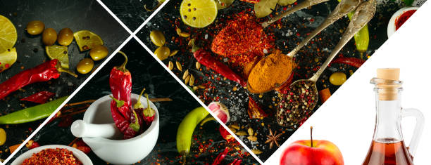 istock Spices and vegetable in a beautiful collage. Wide photo. 1475353089