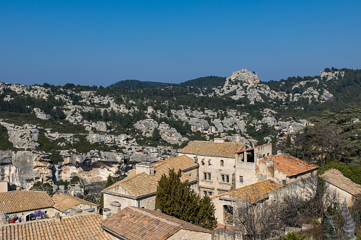 Village of Les Baux-de-Provence, at the foot of the castle and the Val d'Enfer