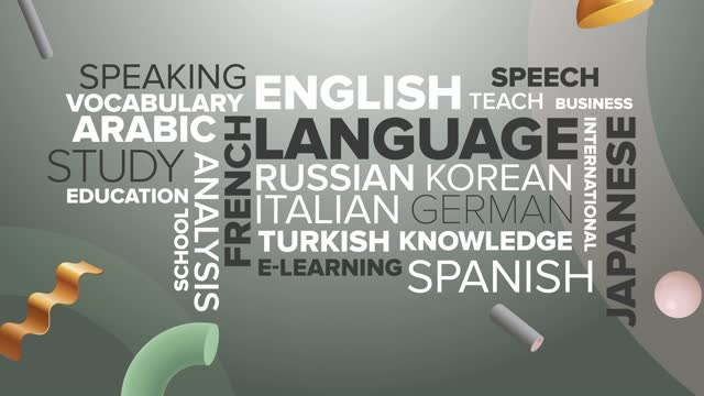 Language Tags Typograpy Concept Background, study, italian, english, turkish, spanish, japanese, german, speech, animation background 4K