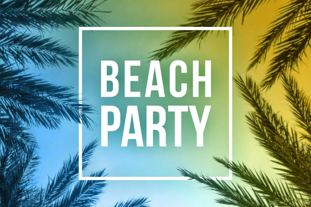 istock Summer Sun Beach Party Invitation Text Design Illustration with Tropical Neon Colored Background and Exotic Palm Tree Leaves, Night Sunset Beach Party Celebration Event Greeting Card 1475358017