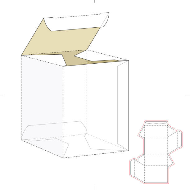 Custom Slanted Box This is a vector illustration of a slanted design box with blueprint drawing box dieline drawings stock illustrations