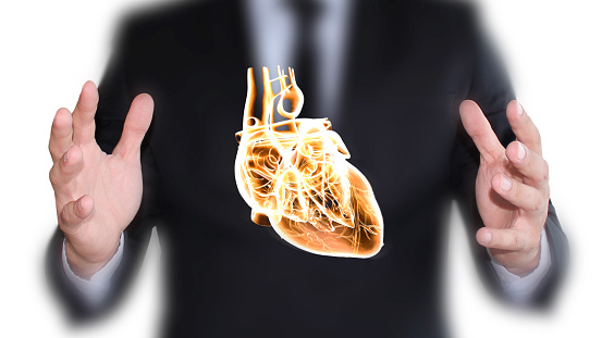 Motion picture showing the transparent heart model on virtual simulator. / You can see the animation movie of this image from my iStock video portfolio. Video number: 1474980090