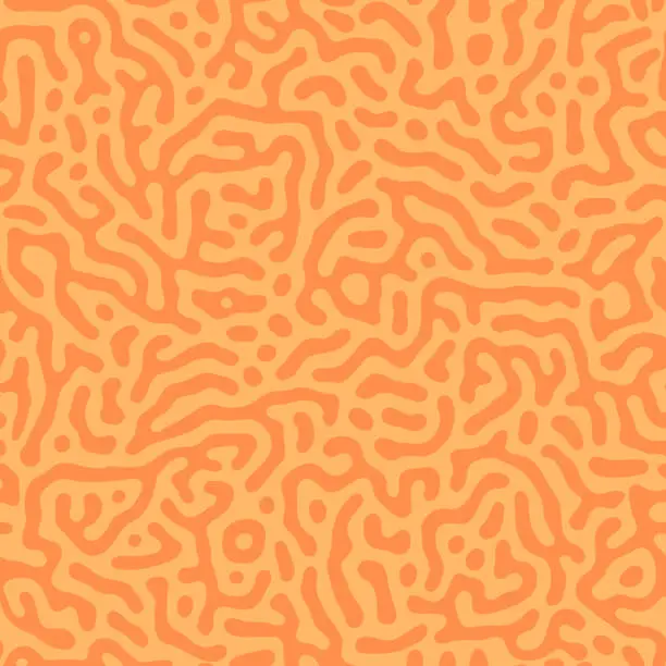 Vector illustration of Turing Abstract Seamless Trippy Pattern, Organic Texture, Reaction Diffusion, Orange and Yellow Background