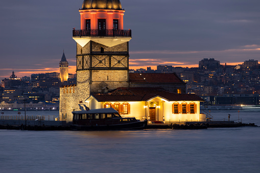 Maiden's Tower (Kiz Kulesi) in the Sunset Time, Uskudar Istanbul,  Turkey