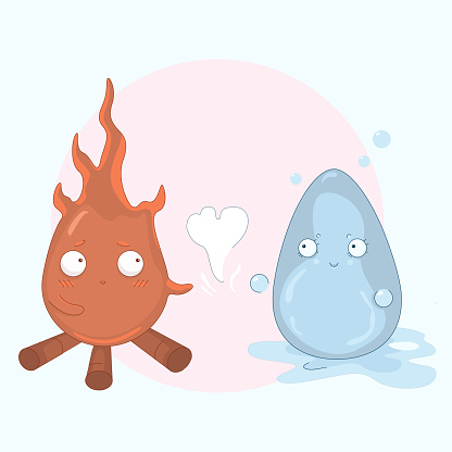 fire and a drop of water like each other. cute vector illustration for print, backround. Vector illustration
