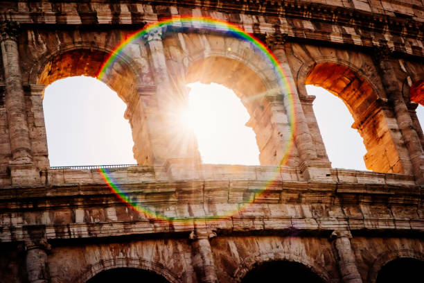 Architecture and arches of the Colosseum in Rome, Italy stock photo