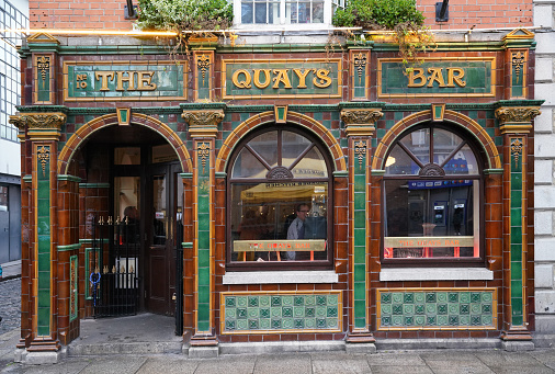 Dublin, Ireland - March 2023: Colorful pub in the Temple Bar district of Dublin