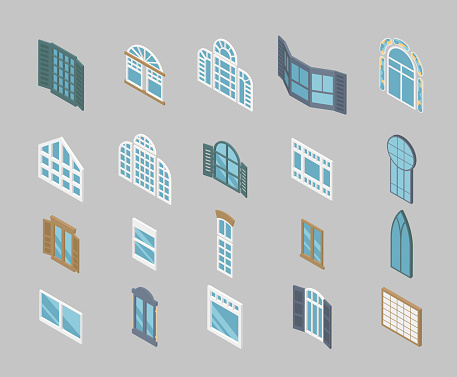 Window Sample Rig Isometric Different Types Of Windows Isometry Set Stock Illustration - Download ...
