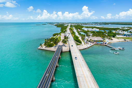 Aerial view of the island Marathon Key and the Seven Mile Bridge