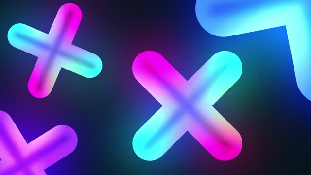 Abstract Blue and Pink Moving Glowing Cross or Plus Shapes