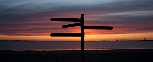 istock Signpost at dawn by beach 147538890