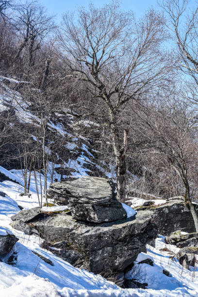 the snow covered mountain side of  wachusett mountain in princeton massachusetts