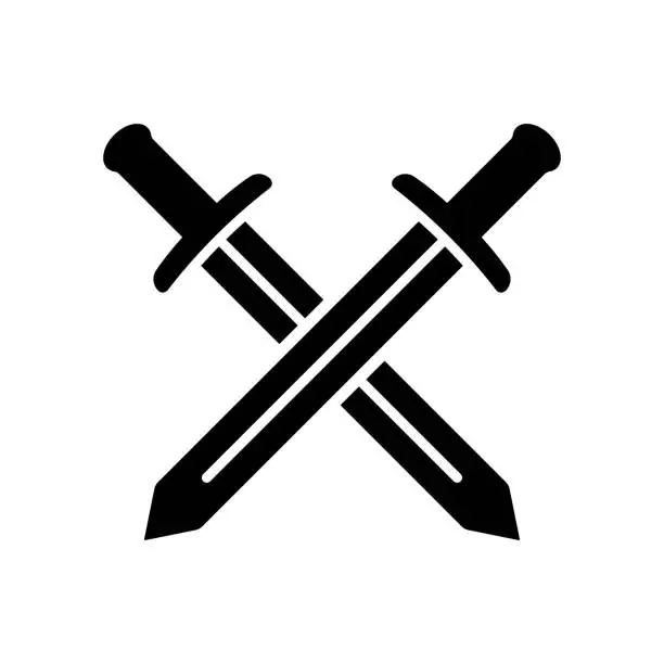 Vector illustration of Crossed swords icon. Black silhouette. Front side view. Vector simple flat graphic illustration. Isolated object on a white background. Isolate.