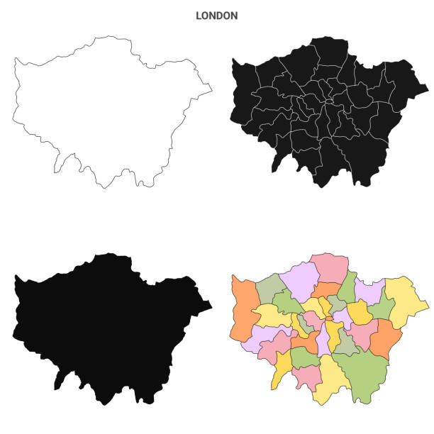 ilustrações de stock, clip art, desenhos animados e ícones de greater london administrative map set - blank counties or boroughs outline - tower london england greater london inner london