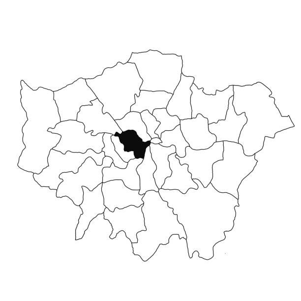 karte von westminster in der provinz greater london auf weißem hintergrund. karte einer einzelnen grafschaft, die auf der verwaltungskarte von greater london, england, schwarz hervorgehoben ist. - greater london illustrations stock-grafiken, -clipart, -cartoons und -symbole