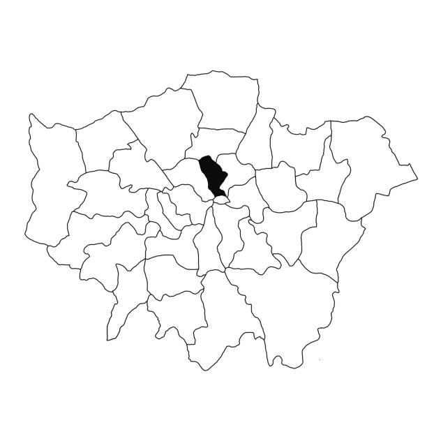 ilustrações, clipart, desenhos animados e ícones de mapa de islington, na província da grande londres, no fundo branco. único mapa do condado destacado pela cor preta no mapa administrativo da grande londres, inglaterra. - greater london illustrations