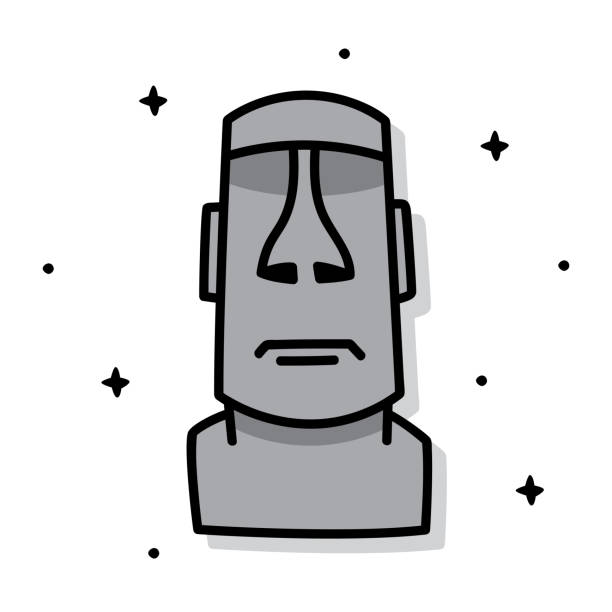 ilustrações de stock, clip art, desenhos animados e ícones de easter island stone head doodle 6 - moai statue statue ancient past