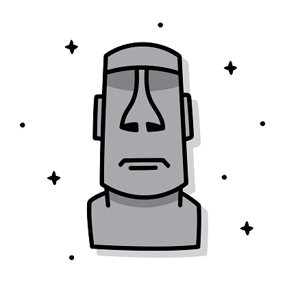 Vector illustration of a hand drawn Moai Easter Island stone head against a white background.